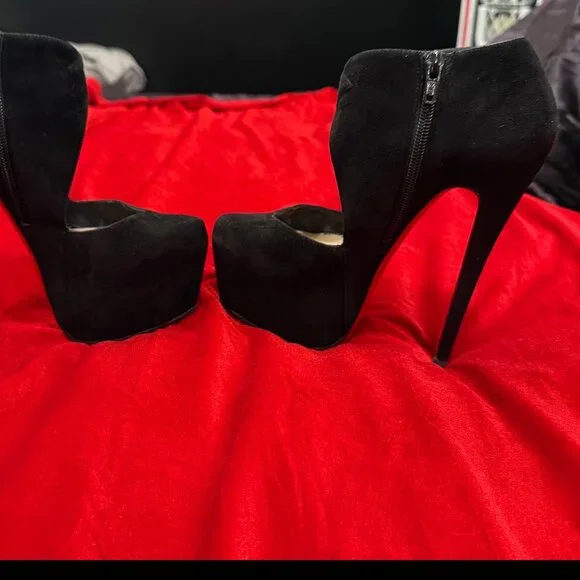 CHRISTIAN LOUBOUTIN BLACK SUEDE PLATFORM HEELS ANKLE BOOTS BOOTIES - Picture 5 of 15